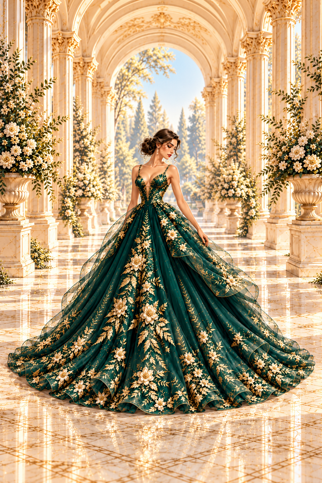 Emerald Elegance full-length couture dress